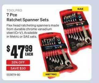 SuperCheap Auto Toolpro 7 Pce Ratchet Spanner Sets offer