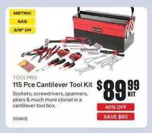 SuperCheap Auto Toolpro 115 Pce Cantilever Tool Kit offer