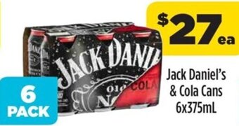 Liquorland Jack Daniel's & Cola Cans 6x375ml offer