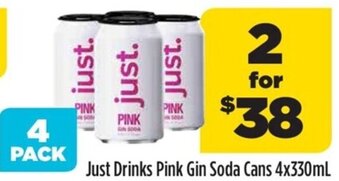Just Drinks Pink Gin Soda Cans 4x330ml