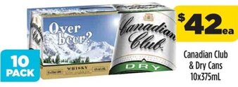 Liquorland Canadian Club & Dry Cans 10x375ml offer