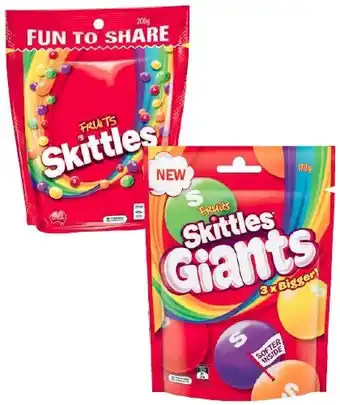 Coles Skittles 190g-200g , Skittles Giants 160g-170g or Starburst 215g-235g offer