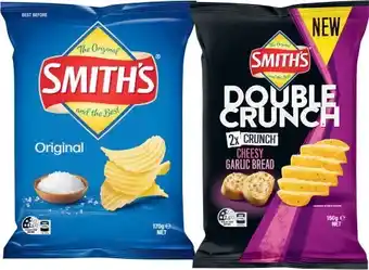 Coles Smith’s Crinkle Cut Potato Chips or Double Crunch 150g-170g offer
