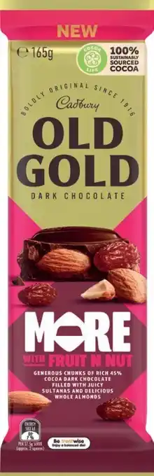 Coles Cadbury Old Gold Block Chocolate 180g offer