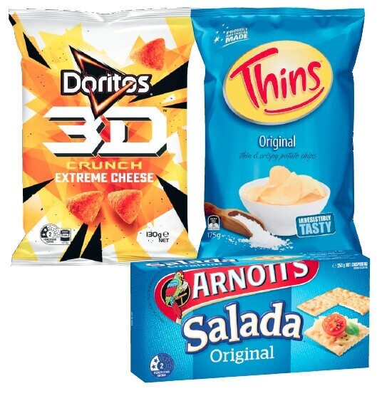 Doritos Corn Chips or Doritos 3D 130g170g, Thins Potato Chips 150g