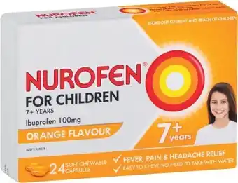 Coles Nurofen Children 7+ 100mg Orange Chewable Capsules 24 Pack offer