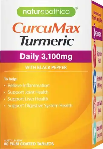 Coles Naturopathica CurcuMax Turmeric Daily Tablets 3100mg 80 Pack offer