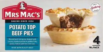 Woolworths Mrs Macs Traditional Pies 700­-760g Pk 4 - From the Freezer offer