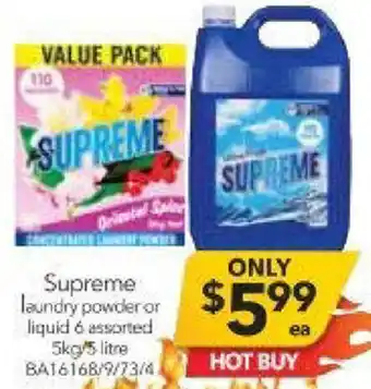 Cheap as Chips Supreme Laundry Powder or Liquid Asstd BA16168/9/73/4 offer