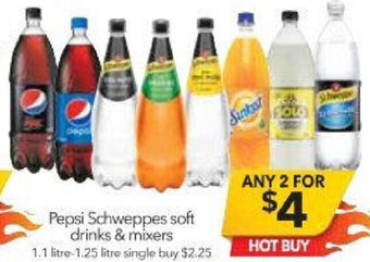 Cheap as Chips Pepsi Schweppes Soft Drinks & Mixers offer