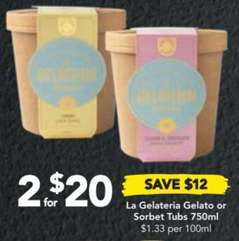 Drakes La Gelateria Gelato or Sorbet Tubs 750ml offer