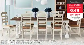 Early Settler Ellena - White Recycled Timber Dining Table 260cm offer
