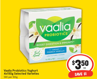 IGA Vaalia probiotics yoghurt 4x150g offer