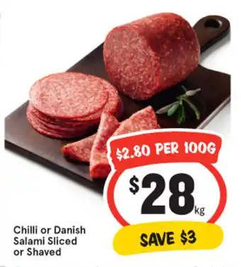 IGA Chilli or danish salami sliced or shaved 100g offer