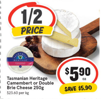 IGA Tasmanian heritage camembert or double brie cheese 250g offer