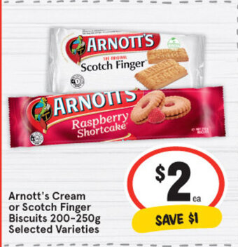 IGA Arnott's cream or scotch finger biscuits 200-250g offer