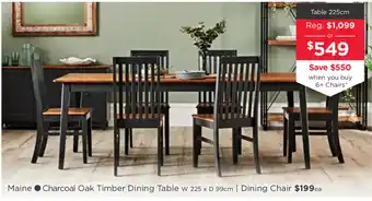 Early Settler Maine - Charcoal Oak Timber Dining Table 225cm offer