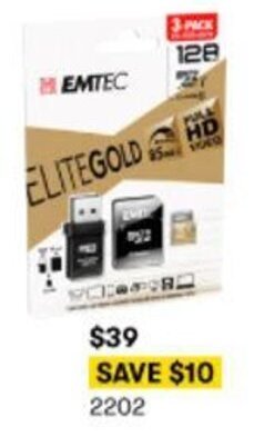 BIG W Emtec 128GB Gold MicroSD with USB 2.0 Reader and Memory Card Adapter offer