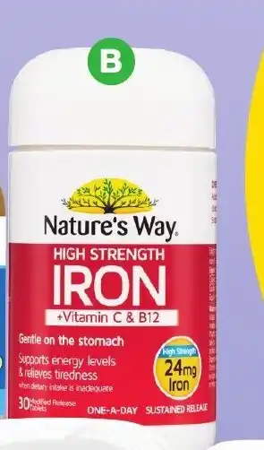 Woolworths Nature's way high strength iron tablets Pk 30 offer
