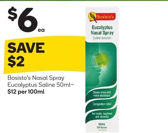 Woolworths Bosisto's nasal spray eucalyptus saline 50ml offer