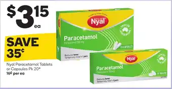 Woolworths Nyal paracetamol tablets or capsules Pk 20 offer