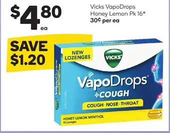 Woolworths Vicks vapodrops honey lemon Pk 16 offer