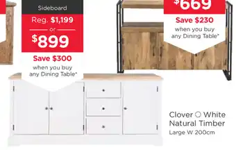 Early Settler Clover - White Natural Timber Large Sideboard 200cm offer