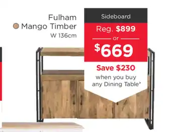 Early Settler Fulham - Mango Timber Sideboard 136cm offer