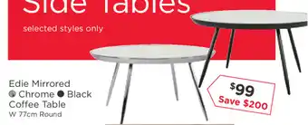 Early Settler Edie Mirrored - Chrome or Black Coffee Table 77cm Round offer