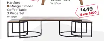 Early Settler Hartford - Mango Timber Coffee Table 3 Piece Set 110cm offer