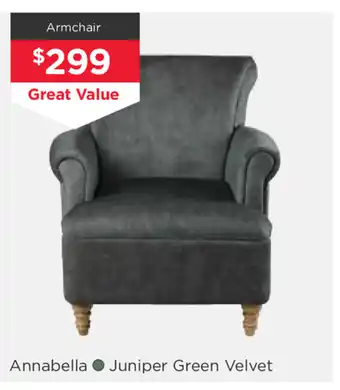 Early Settler Annabella - Juniper Green Velvet Armchair offer