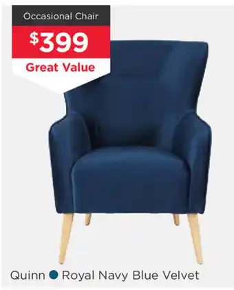 Quinn - Royal Navy Blue Velvet Occasional Chair