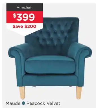 Early Settler Maude - Peacock Velvet Armchair offer