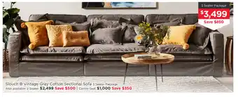 Early Settler Slouch - Vintage Grey Cotton Sectional Sofa 3 Seater Package offer