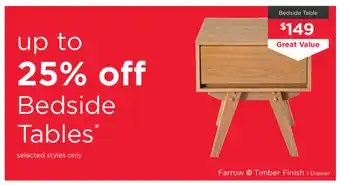 Farrow - Timber Finish 1 Drawer Bedside Table