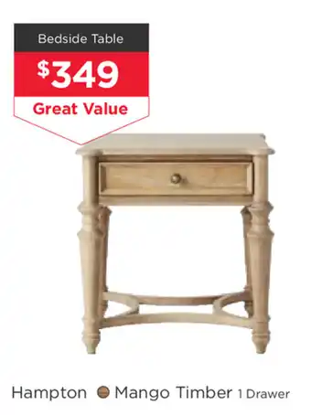 Early Settler Hampton - Mango Timber 1 Drawer Bedside Table offer
