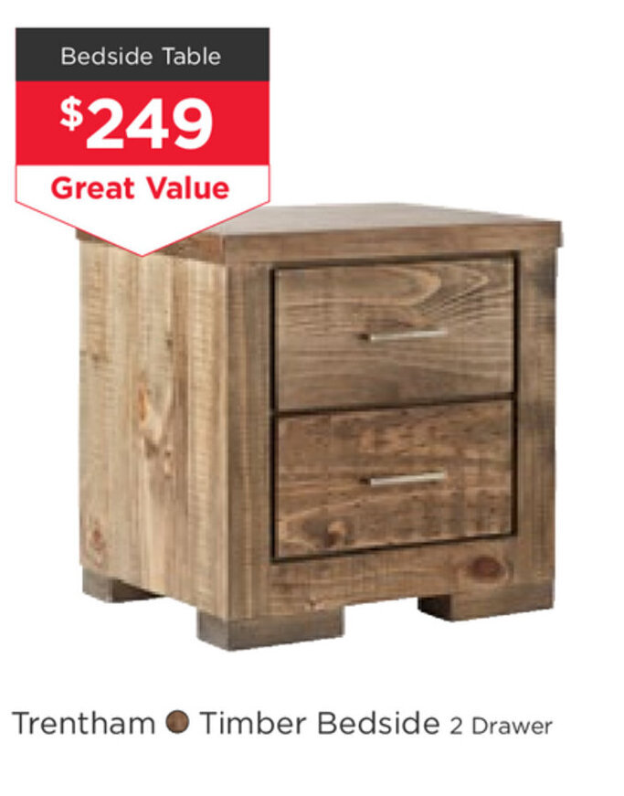Trentham Timber bedside 2 Drawer Bedside Table offer at Early Settler