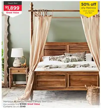 Early Settler Hampton - Mango Timber Canopy Bed Queen bed offer