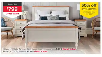 Early Settler Clover - White Timber Bed Queen Bed offer