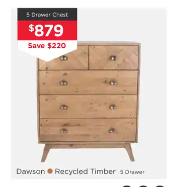 Early Settler Dawson - Recycled Timber 5 Drawer Chest offer