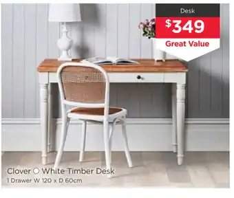 Early Settler Clover - White Timber Desk 1 Drawer offer