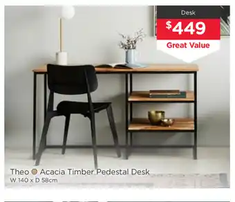 Theo - Acacia Timber Pedestal Desk