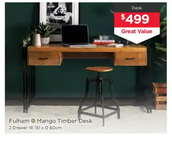 Early Settler Fulham - Mango Timber Desk 2 Drawer offer