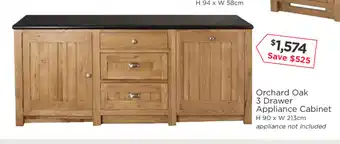 Early Settler Orchard Oak 3 Drawer Appliance Cabinet offer