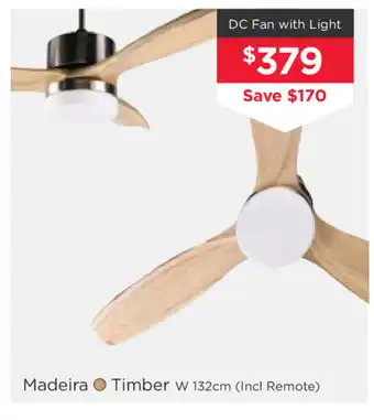 Madeira - Timber DC Fan with Light