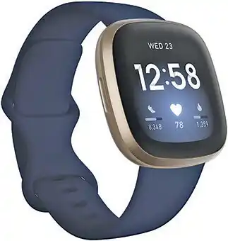 Officeworks Fitbit Versa 3 Smart Watch - Midnight and Gold offer