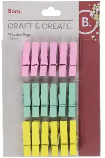Officeworks Born 18 Pack Wooden Pegs Pastel offer