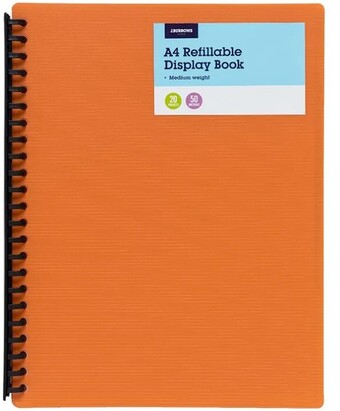 Officeworks J.Burrows A4 20 Pocket Refillable Display Book - Orange offer