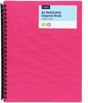 Officeworks J.Burrows A4 20 Pocket Refillable Display Book - Pink offer