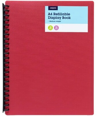 Officeworks J.Burrows A4 20 Pocket Refillable Display Book - Red offer